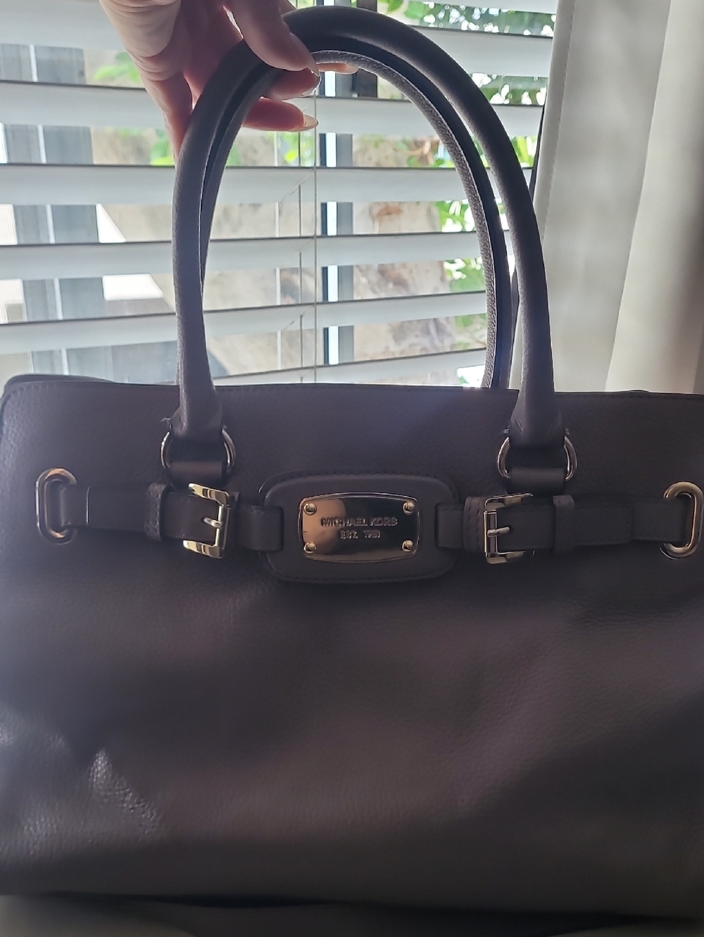 Michael Kors Dark Brown Leather Satchel with Gold Hardware